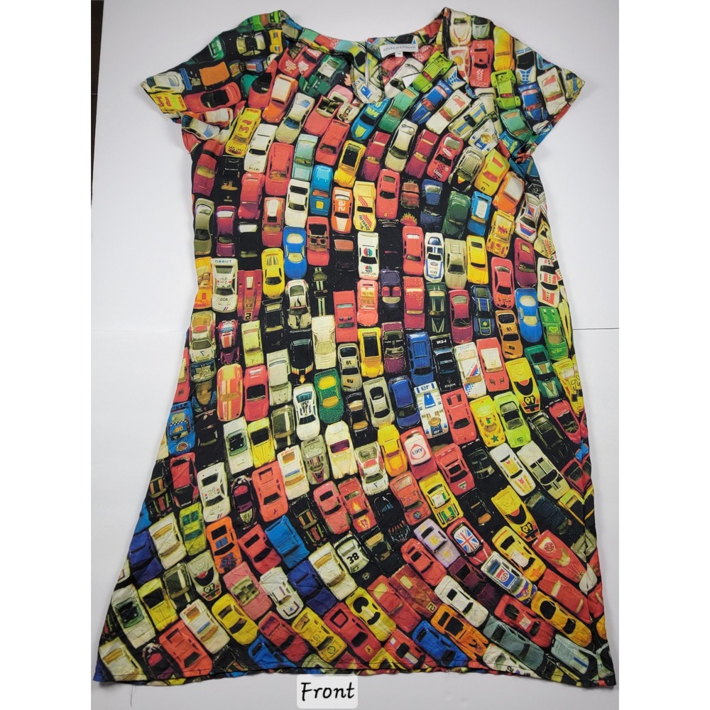 100% Silk Shift Dress Vintage Medium Car Print Graphic Mini NWT House of Cannon